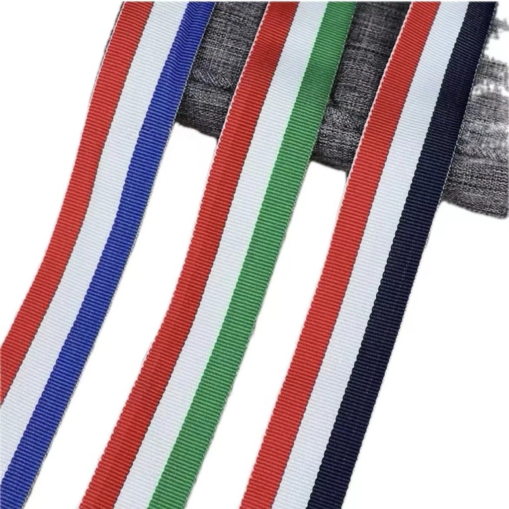 Red White Navy Three Color Stripe Polyester Woven Webbing for Bag Shoulder Strap